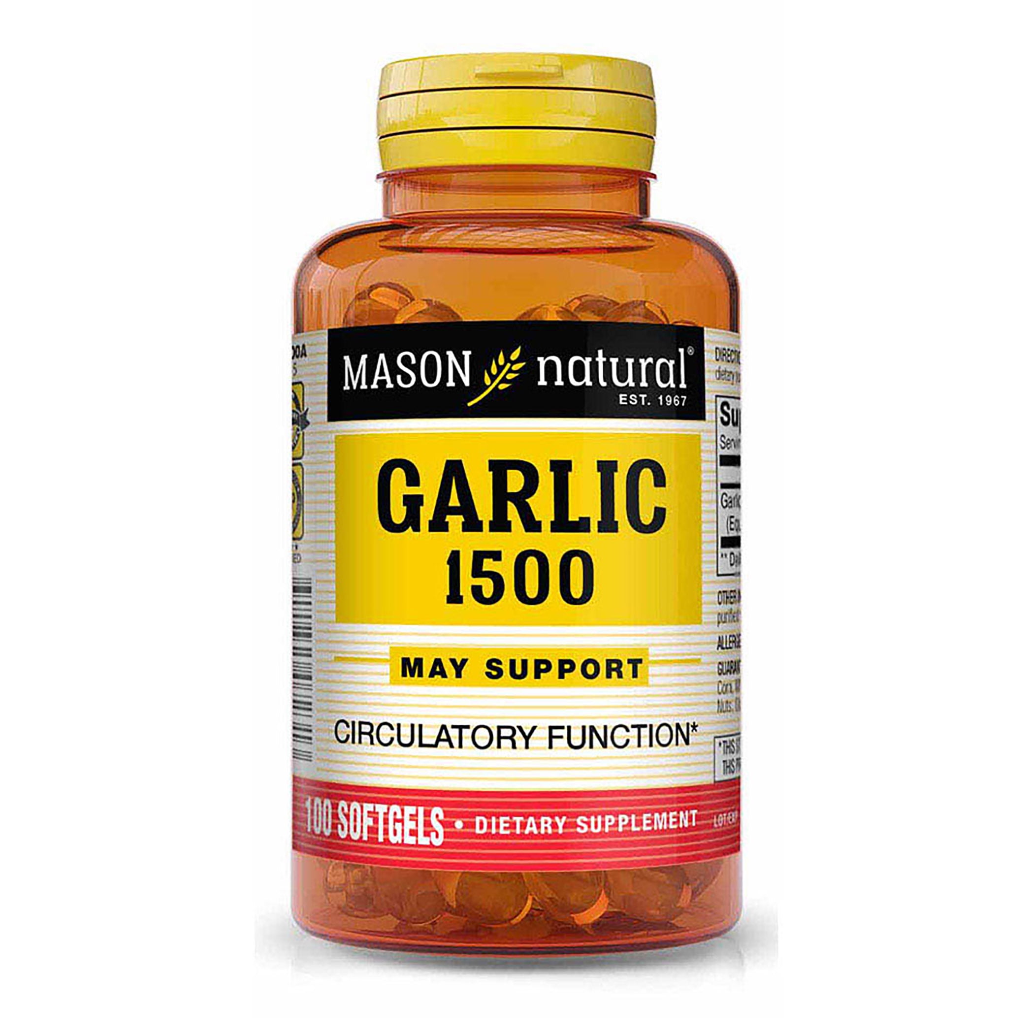 Mason Natural Garlic 1500 - Equivalent to 1500 mg of Fresh Garlic Bulbs, Healthy Circulatory Function, 100 Softgels