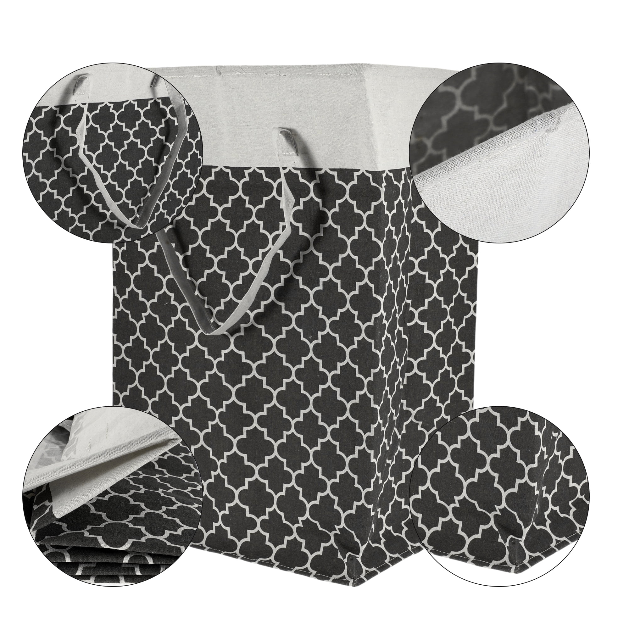 Unique Bargains Laundry Basket, Foldable Laundry Hamper with Handles Black Gray