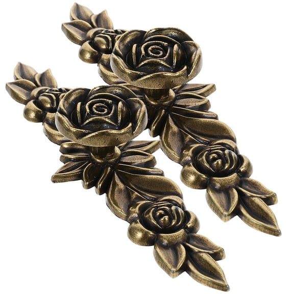Worgeous Dark Brown Zinc Alloy RoseShaped Cabinet Knobs for Kitchen 2 Pieces