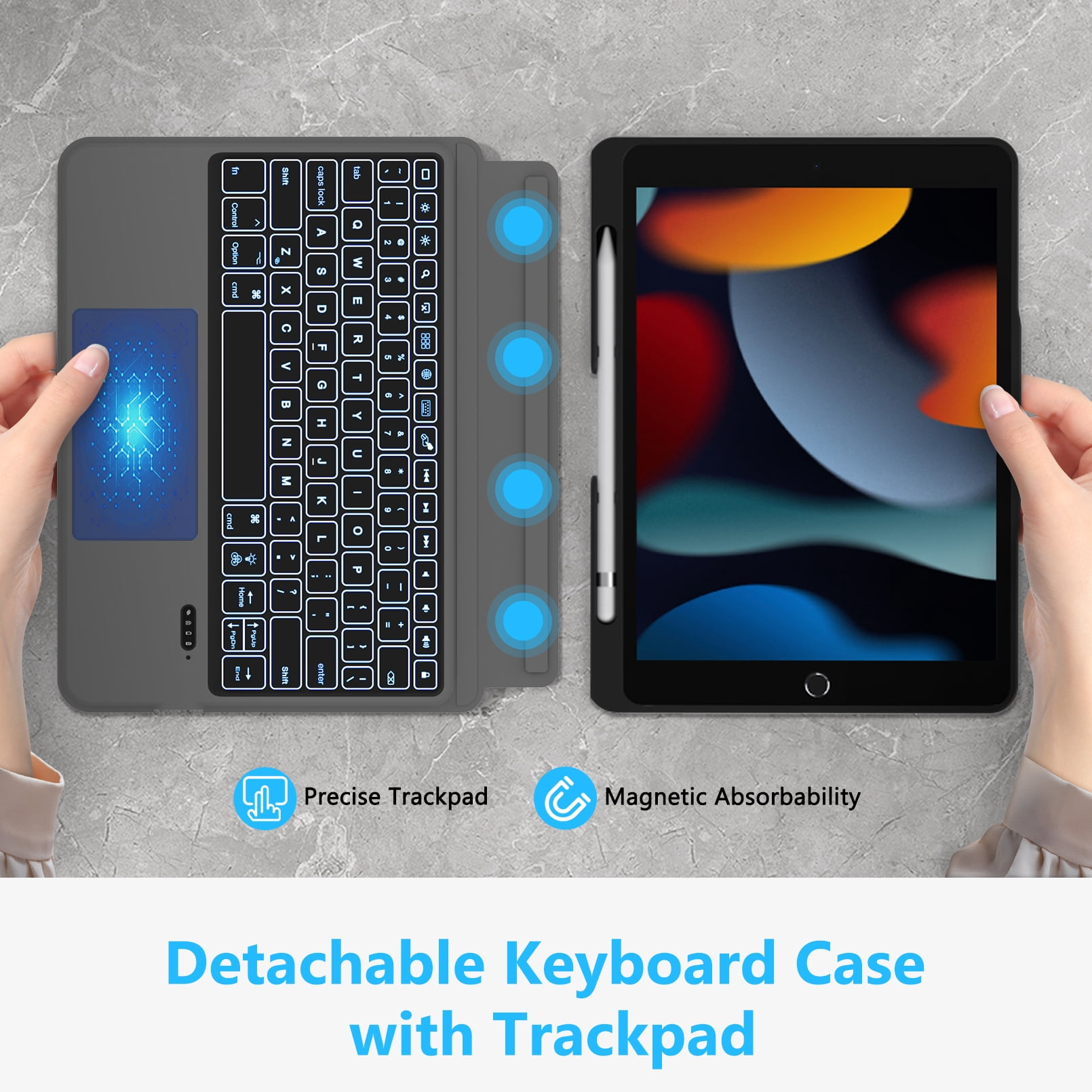 Keyboard for iPad 9/8/7th Gen 10.2'', iPad Air 3rd Gen, iPad Pro