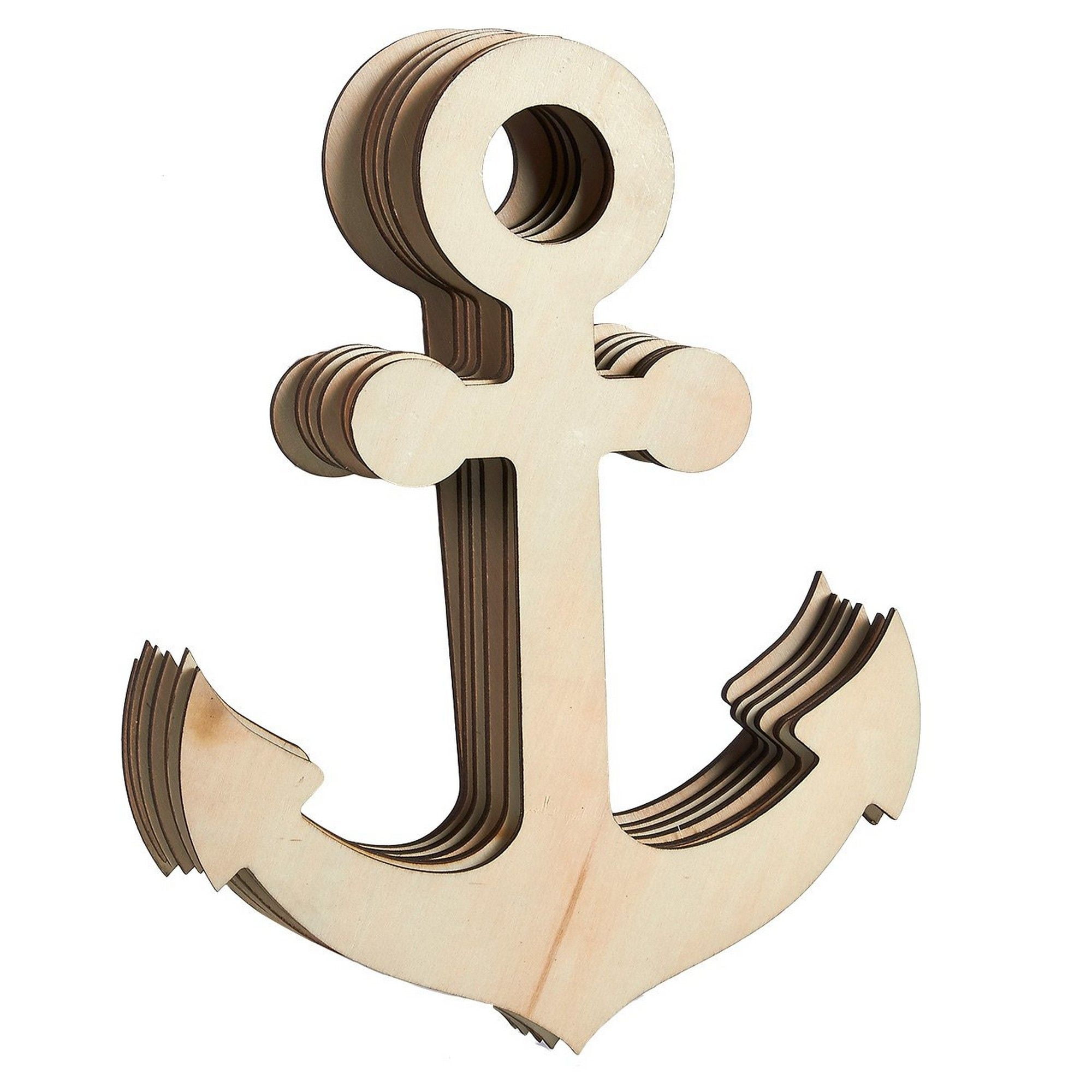6 Pack Unfinished Wood Cutouts, Wooden Anchors Shape for DIY Crafts