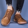 thumbnail image 4 of Men's Vintage Brown Leather Lace-Up Casual Flat Sneakers, 4 of 5