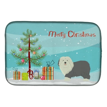 Old English Sheepdog Christmas Tree Dish Drying Mat