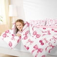 thumbnail image 3 of Manfei Pink Bow Cherry Full Size Comforter Sets for Girls, Cute Ribbon Bedding Sets, Pink Reversible, 3pcs, 3 of 6