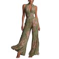 thumbnail image 2 of Elvqul Women's Elegant Chic Fashion Chiffon Sleeveless Floral Jumpsuit, Zip Up Closure, Pleated Design, Wide Leg Full Length for Party, Vacation, Spring & Summer, 2 of 5