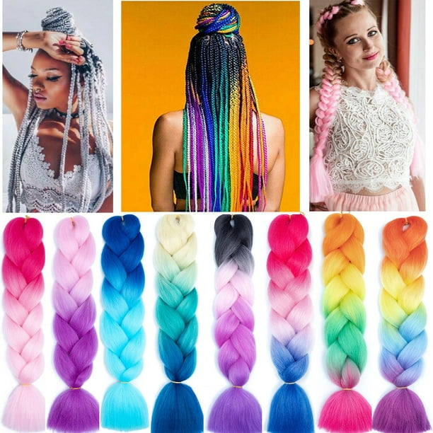 Ezshoot Any Colour 24 Women's Braiding Ombre Rainbow Hair Extensions Synthetic Jumbo Braids For Party Decor Parts Use B10 Black-Golden Yellow