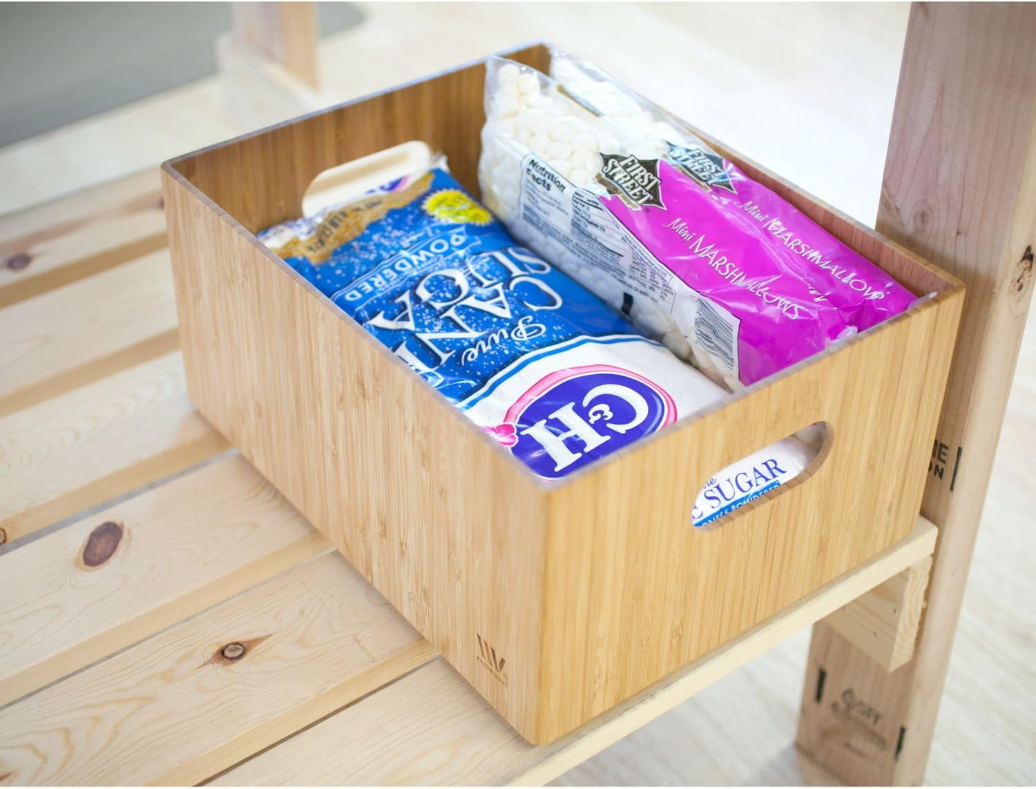 Bamboo Storage Box, 14x11x6.5 Inches  Bin with Handles Stackable Organizer for Toys Bedding Clothes Baby Essentials Arts Crafts Closet Office Shelf