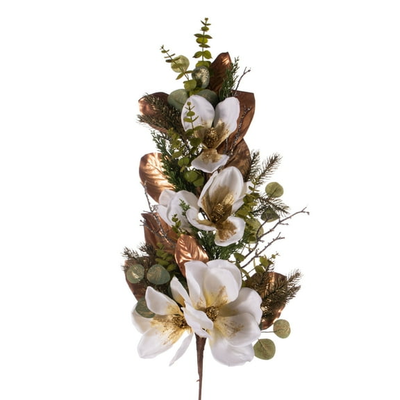 Vickerman 33" White Artificial Magnolia Swag.