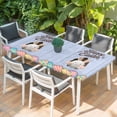 thumbnail image 2 of Blue Easter Table Cloths for 4 Foot Rectangle Tables, Spring Cartoon Bunny Colorful Eggs Wood Grain Patio Waterproof Elastic Fitted Tablecloths, Washable Rectangular Table Cover for Camping, 2 of 8
