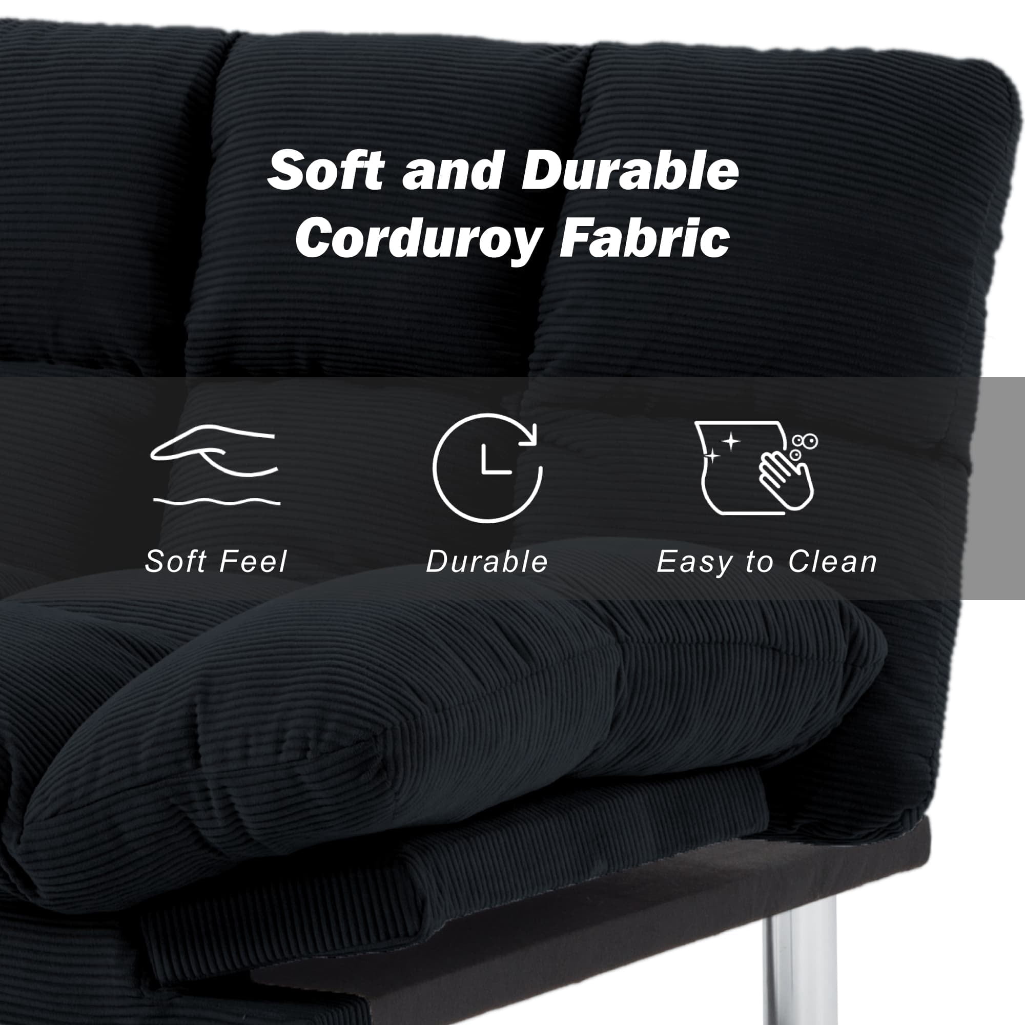 BSHTI Corduroy Futon Sofa Bed, 67.3" 3 in 1 Convertible Sofa Bed with Adjustable Armrests, Split-Back Design, Loveseat Sofabed for Apartment, Living Room, Office(Black)
