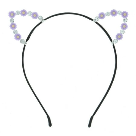 Lavender Rhinestone - Attitude Studio Kitty Cat Ears Headband Flower Rhinestone Accessory - Lavender