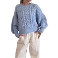 thumbnail image 1 of SUNSIOM Women's Cable Knit Sweaters Long Sleeve Round Neck Solid Color Pullovers Knit Tops, 1 of 6