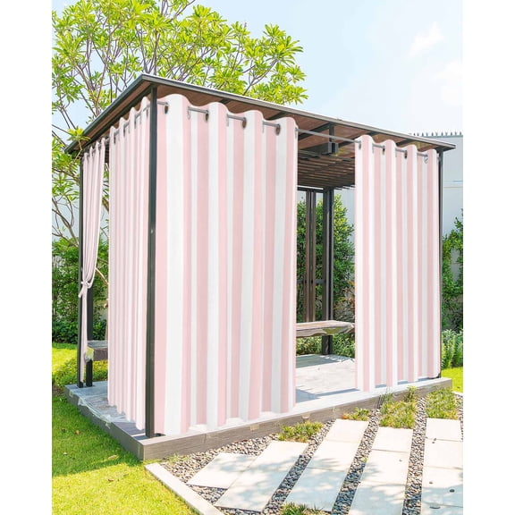 Pink Striped Outdoor Curtains for Patio, Modern Farmhouse Pink White Stripes Privacy Drapes Grommet Waterproof Outside Curtains for Porch/Cabana/Balcony 54"x 108", 1 Panel