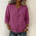 thumbnail image 2 of Kezqiaxn Womens Button Down Shirt 3/4 Sleeve V-Neck Summer Tops Dressy Work Blouses Plus Size Clothes for Women, 2 of 6