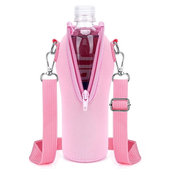 Linkidea Disposable Water Bottle Carrier with Strap Compatible with Smartwater 16.9/20Fl Oz, Insulated Neoprene Plastic Bottled Water Cover Holder with Clip for Backpack (Pink)
