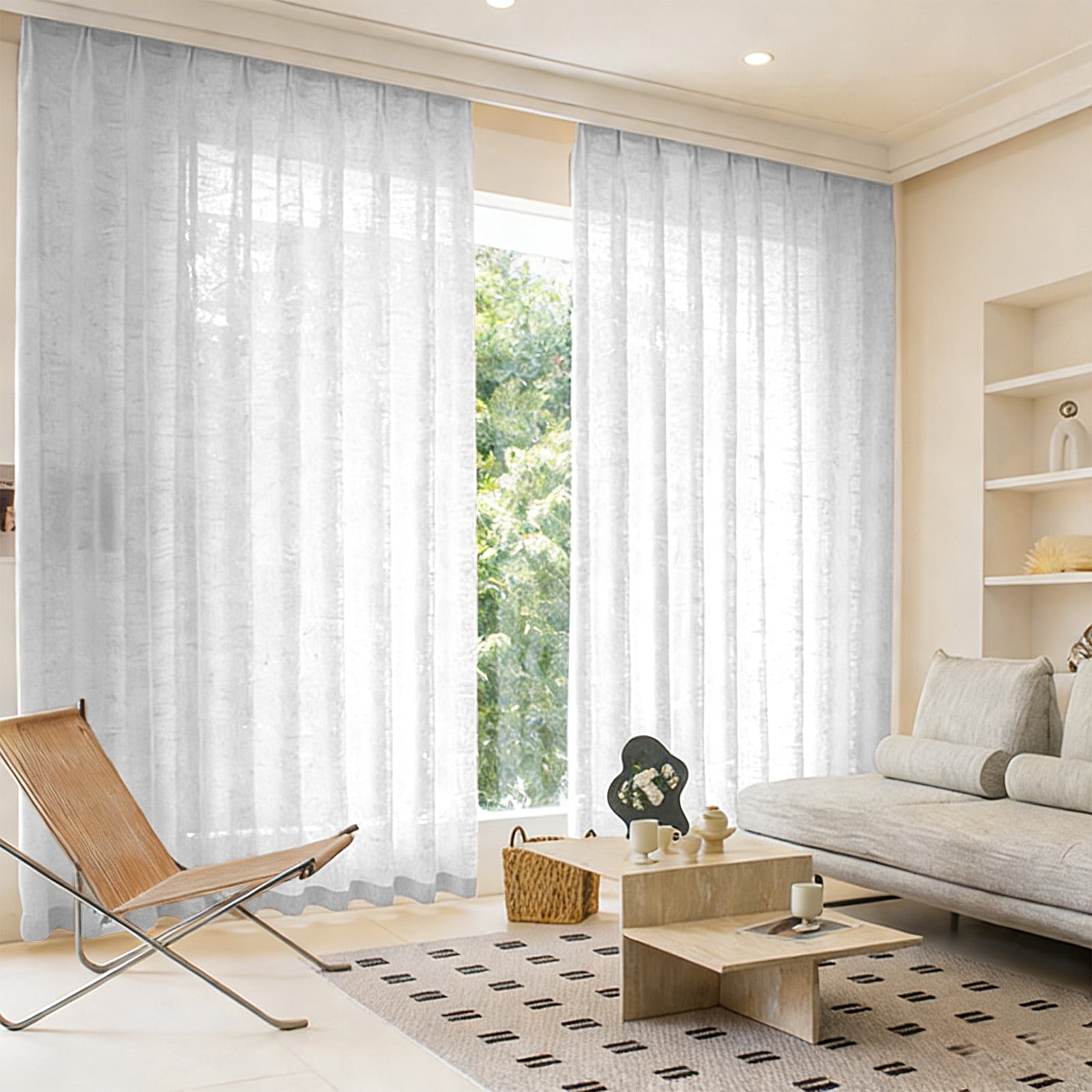 Cotton Linen Sheer Curtains, 2Pcs Thickened Linen Style Window Drapery, Light Filtering, Ideal for Bedroom Living Room Dining Room Nursery Home Office Indoor Window Decor