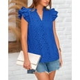 thumbnail image 5 of FreshPretty Women Summer Eyelet Tops Dressy Casual V Neck Ruffle Cap Sleeve Cotton Boho Shirts Lace Embroidered Blouses 2025, 5 of 6