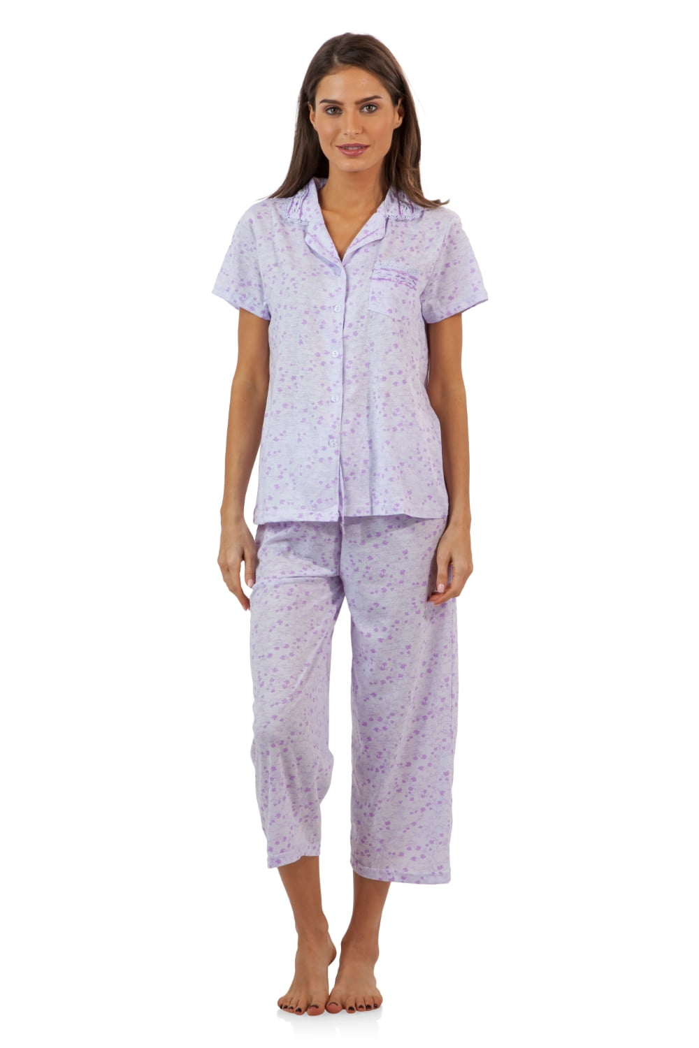 Casual Nights Lace Trim Women's Short Sleeve Capri Pajama Set