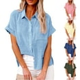thumbnail image 6 of YanHoo Linen Shirt Women Oversized Casual V Neck Button Down Shirts for Women Solid Short Sleeve Blouse Tops Ladies Spring Outfits, 6 of 6