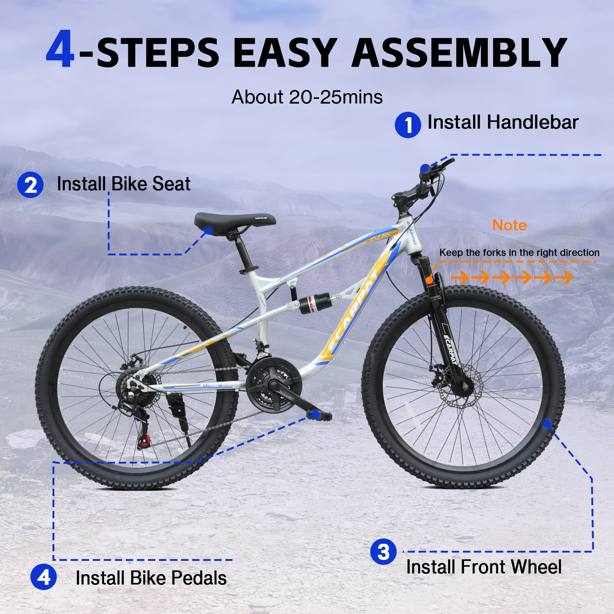 26 Inch Mountain Bike with 21-Speeds & Full Suspension Steel Frame,Sliver&Blue