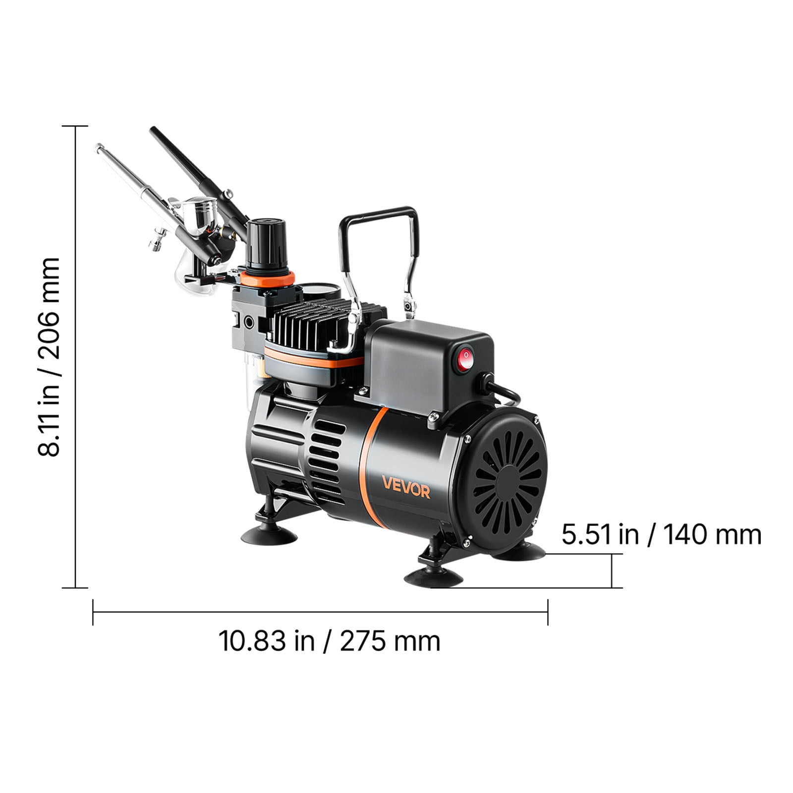VEVOR Airbrush Kit, 1/6 HP, Air Brush Kit with Air Compressor, 3 Dual-Action Professional Airbrushes with 3 Tips, Hose, Acrylic Paint, 2 Fans, Low Noise, for Cake Decorating, Model Painting, Nail Art