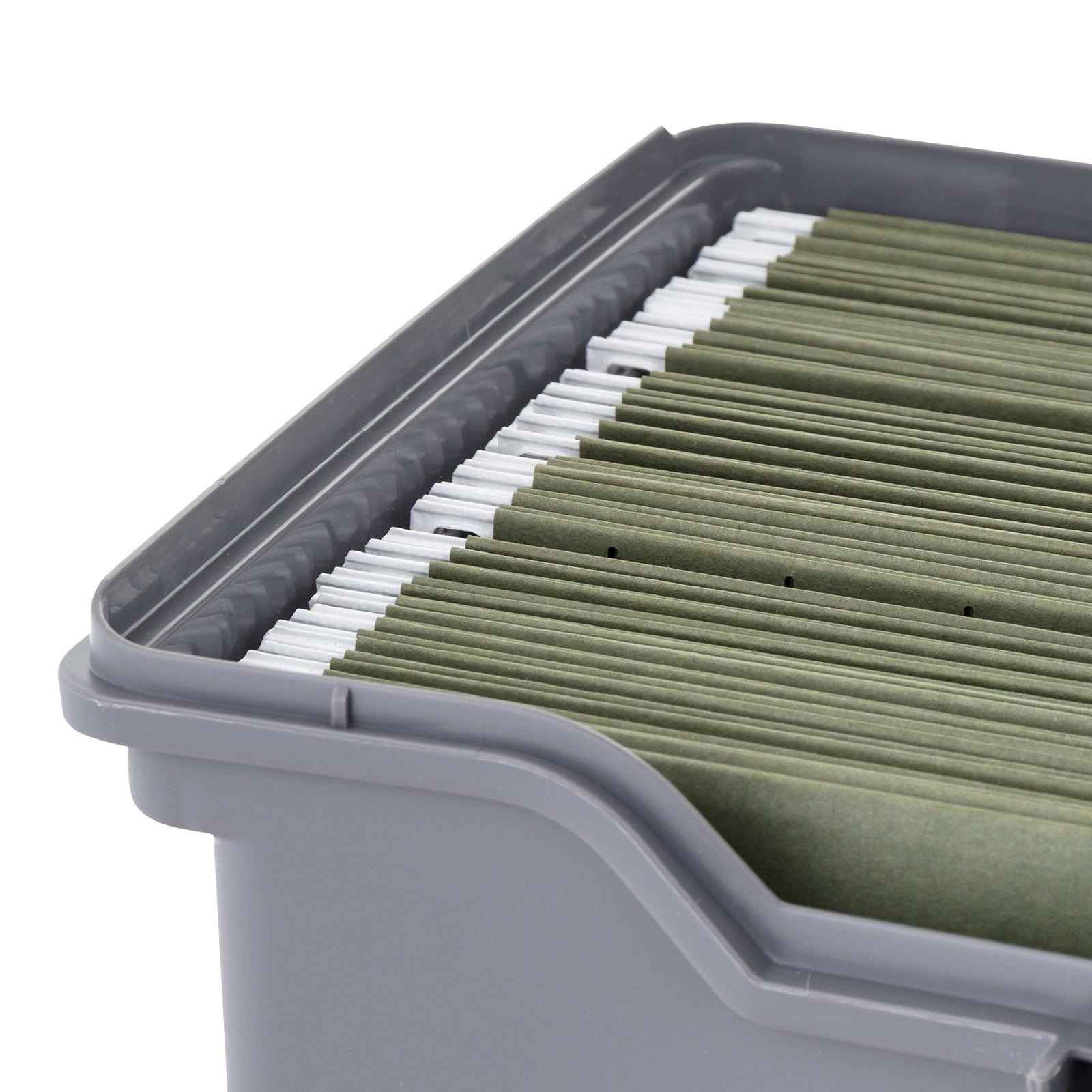 IRIS, Portable Plastic File Box with Organizer Lid, Letter Size, Gray, 4 Pk