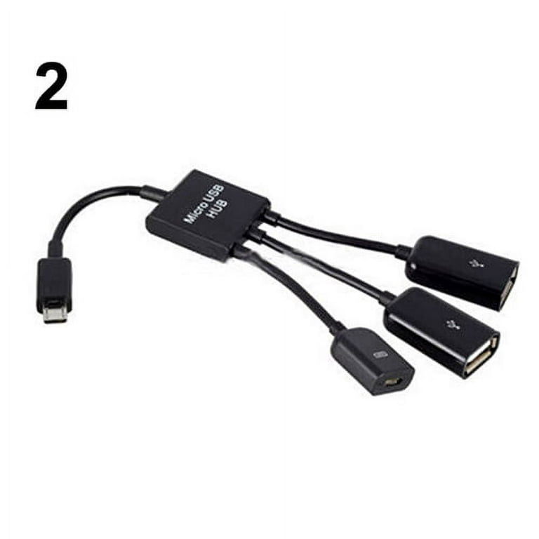 Yirtree Micro USB Hub Adaptor with Power 3 Port Charging OTG Host Cable Cord Adapter Compatible 3in1 Micro USB Hub OTG male to Female Dual USB 2 0