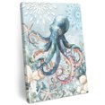 thumbnail image 2 of Ships Next Day Canvas Wall Art 18"x24", Coastal Octopus Wood Framed Canvas Print Painting, Summer Beach Vintage Ocean Coral Ready to Hang Picture Wall Decor for Home Bedroom Living Room Dining, 2 of 9