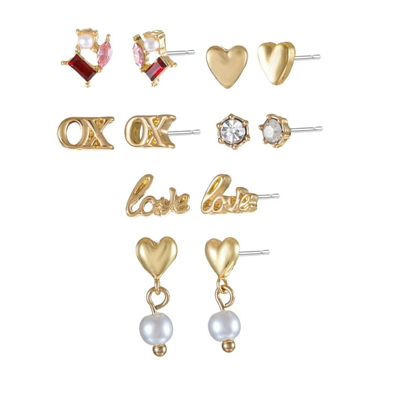 Time and Tru Goldtone Earring Set, "Love" Motif, 6 Pairs