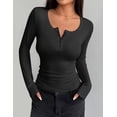 thumbnail image 3 of Zeagoo White Button Down Shirt Women Henley Shirts Square Neck Ribbed Long Sleeve Tops Dressy Casual Tee, 3 of 6