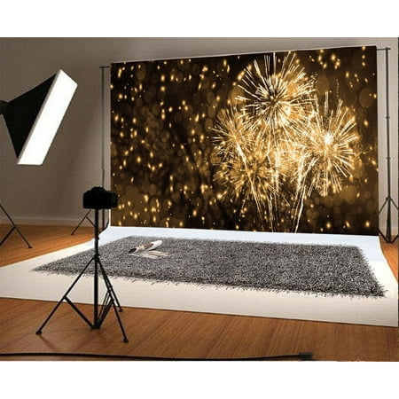GreenDecor Polyester Fabric 7x5ft Photography Backdrop Happy New Year Celebration Holiday Color Fireworks Boken Scene Photo Background Children Baby Adults Portraits