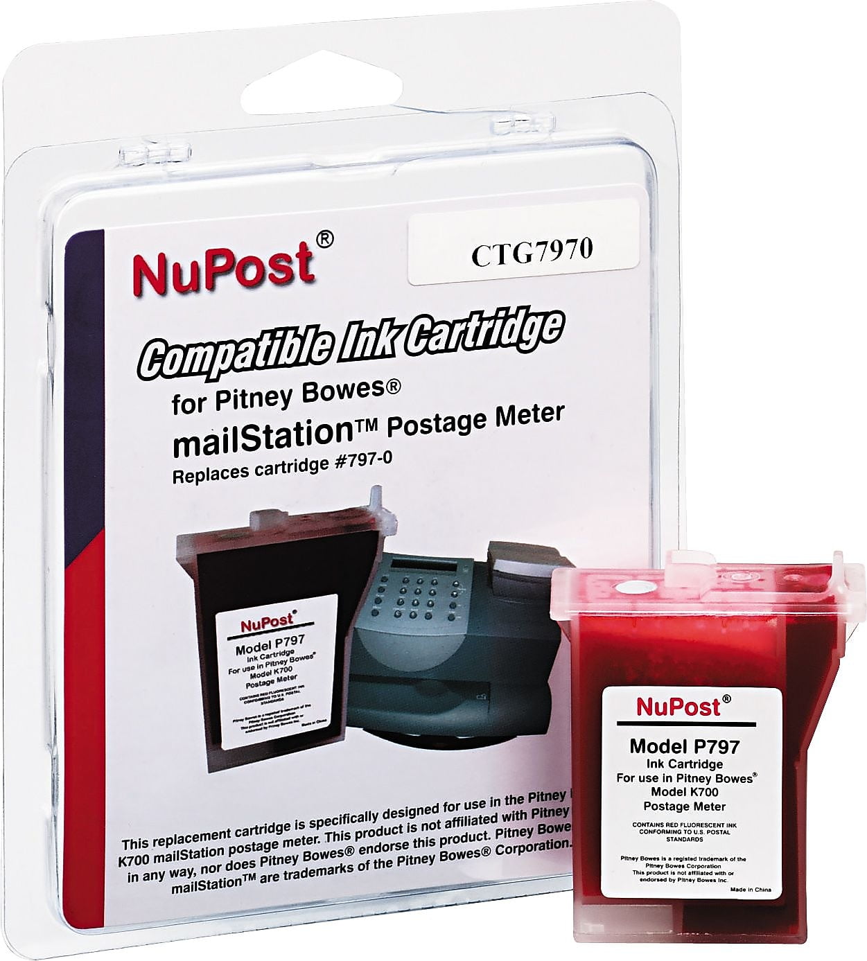 Clover Replacement Ink Cartridge for Pitney Bowes K700 & K7M0 Red