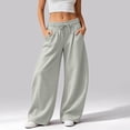 thumbnail image 2 of RUTAYY Women's Pants Elastic Drawstring Waist Wide Leg Solid Color Side Pockets Casual Trousers Light Gray, 2 of 5