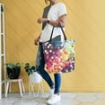 thumbnail image 4 of FORMRS Womens Canvas Tote Bag with Zipper Inner Pocket Shoulder Handbag, Green Colorful Circles, 4 of 7