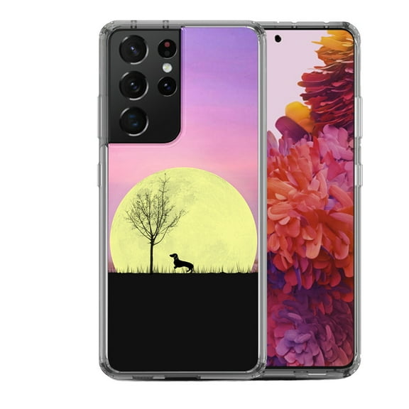 Shockproof Hybrid Bumper Phone Case for Samsung Galaxy S21 Ultra, by OneToughShield ® - Moonlight Dachshund