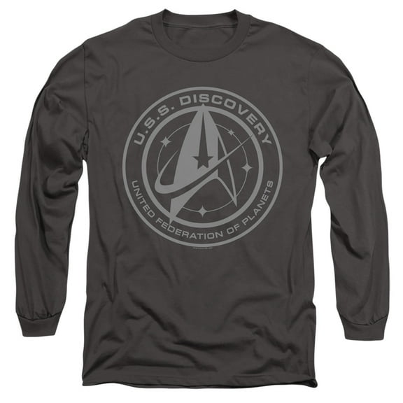 Star Trek Discovery Discovery Crest Long Sleeve Adult 18/1 T-Shirt Charcoal
