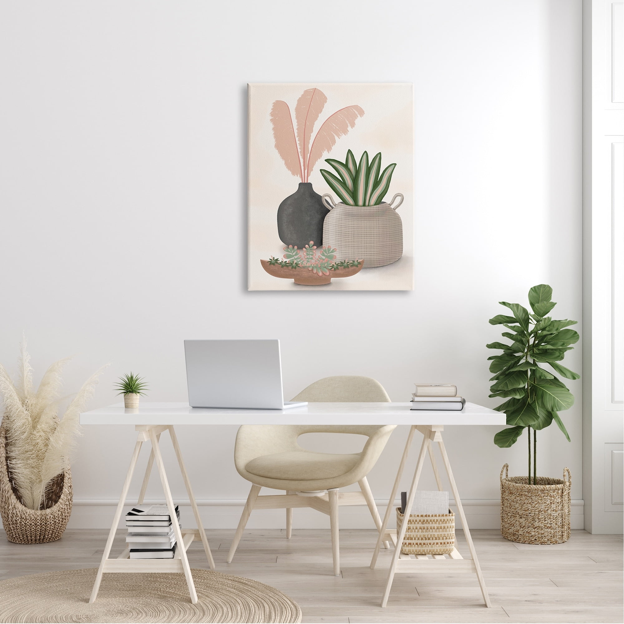 Stupell Industries Pastel Botanical Succulents Illustration Plants Jars Vases Graphic Art Gallery-Wrapped Canvas Print Wall Art, 30x40, by Darlene Seale