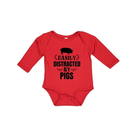

Inktastic Easily Distracted by Pigs Gift Baby Boy or Baby Girl Long Sleeve Bodysuit