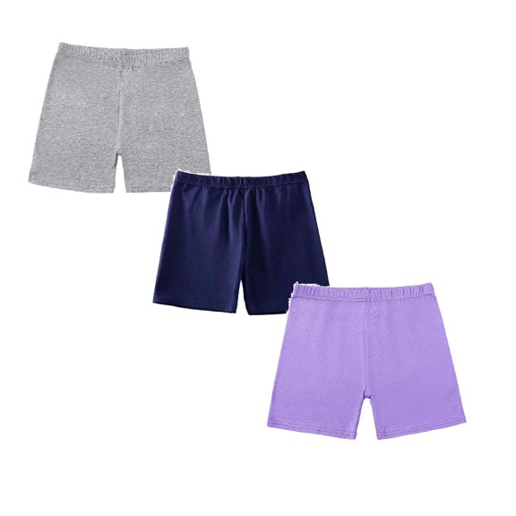 SGMVNU 3 Pack Shorts for Girls Elastic Waist Strench Cotton Biker Shorts Summer Casual Pull-on Athletic Shorts, 2.5-3 Years, Purple, Grey, Navy