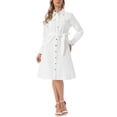 thumbnail image 2 of INSPIRE CHIC Denim Dress for Women's Long Sleeve Button Down A-Line Belted Classic Jean Dresses S White, 2 of 5