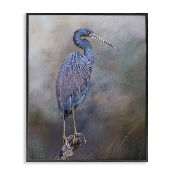Stupell Industries Coastal Heron Bird Perched Woodland Branch Black Framed Giclee Art, 11 x 14, by Kelley Parker