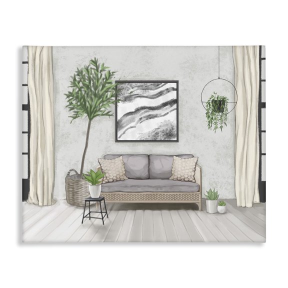 Stupell Industries Contemporary Modern Living Room Interior Design Green Grey Canvas Art, 40 x 30, by Ziwei Li