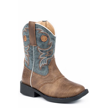 Roper Distressed Boys Toddlers Brown Faux Leather Daniel Cowboy Boots 5