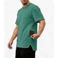 thumbnail image 6 of BiZtdJrK Men's Hidden Pocket T-Shirt Round Neck Short Sleeve Slit Tees Casual Base Layer Tops Summer Going Out Outfits Green XXXL, 6 of 8