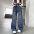 thumbnail image 2 of LRen Girls Wide Leg Jeans Baggy Bow Embroidery High Elastic Waist Denim Pants Cute Y2K Trendy Tween Streetwear,4-5 Years, 2 of 8