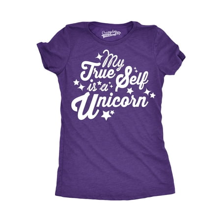 - Womens My True Self Is a Unicorn Funny Magical Fairy Tale T shirt for Ladies