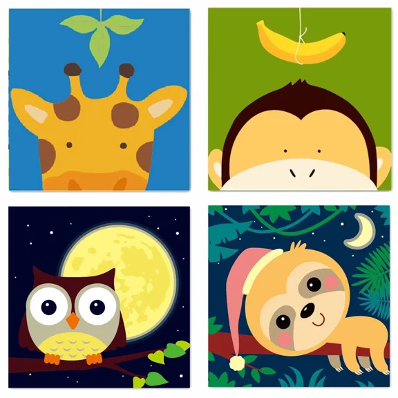 4 PCS Painting by Numbers for Kids Birthday Gift DIY Acrylic Oil Painting Kits for Home Wall Decor (8x8inch)