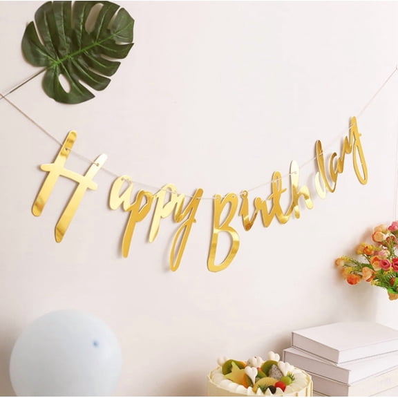 Gold Happy Birthday Banner - Birthday Party Decorations - Party Supplies for Girls, Boys, Kids and Adults