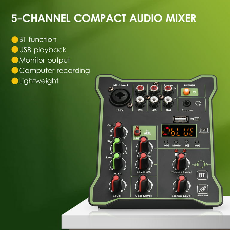 Mini 4 channel mixer Built-in reverb effect 3-band EQ BT USB