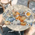 thumbnail image 4 of Round Table Cover 36-44 Inch Thanksgiving Fall Waterproof Reusable Table Cloth Round Fitted Vinyl Tablecloth with Elastic Edged for Parties Outdoors, Rustic Orange Blue Pumpkin Black Plaid, 4 of 9